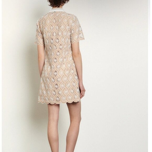 Sandro short broderie anglaise dress, Tan/ white, Size 36 - Picture 2 of 14